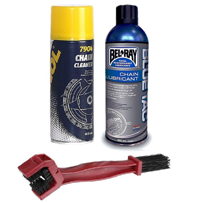 ZESTAW DO ŁAŃCUCHA: BEL-RAY BLUE TAC CHAIN LUBE SMAR + MANNOL 7904 CHAIN CLEANER CZYŚCIK + SZCZOTKA DO ŁAŃCUCHA-69508