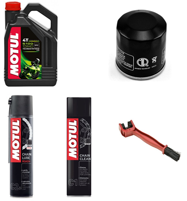 Zestaw: MOTUL 5100 10W40 4L + filtr MIW (MEIWA) + MOTUL C2+ smar do łańcucha z teflonem + MOTUL C1 CLEAN czyścik + szczotka-4642
