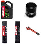Zestaw: MOTUL 5100 10W40 4L + filtr MIW (MEIWA) + MOTUL C2+ smar do łańcucha z teflonem + MOTUL C1 CLEAN czyścik + szczotka